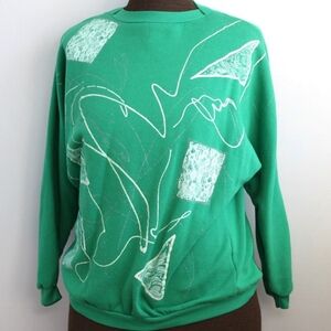 Vintage Barbra Sue 1980s Green sweatshirt Size M Oversized dolman sleeves comfy